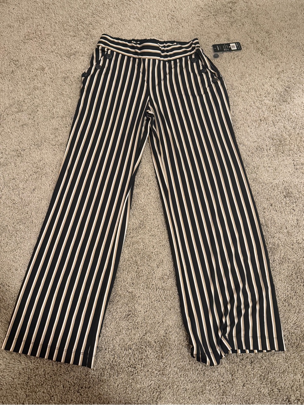 Robert Louis NWT Black Cream Striped Wide Leg Pants S